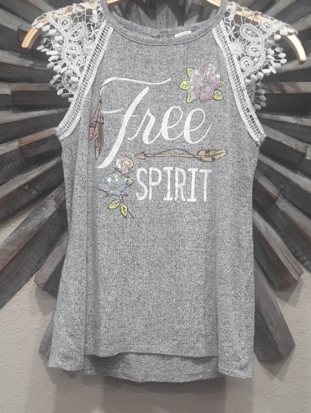 Arizona Jean Company Gray 'Free Spirit' Lace-Trim Tank Top